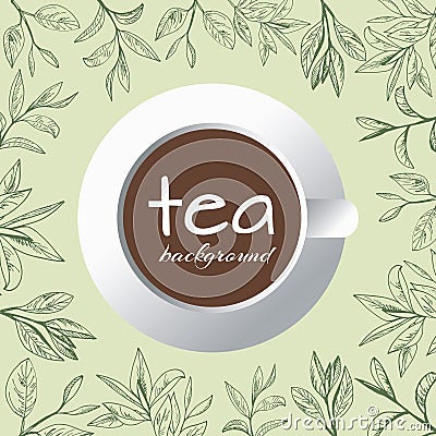 Tea logo vector background with painted leaves tea Vector Illustration