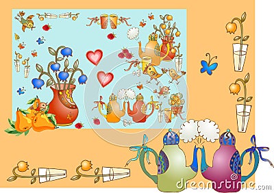 Tea party. Beautiful card for teatime. Vector Illustration