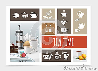 Tea Party Elements Composition Vector Illustration