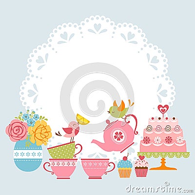 Tea party invitation Vector Illustration