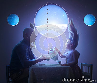 Tea Party in Space Stock Photo