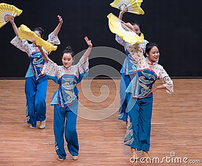 Tea Picking Girl 5-Tea picking dance -Teaching rehearsal at dance department level Editorial Stock Photo