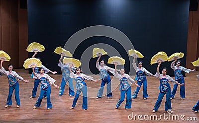 Tea Picking Girl 5-Tea picking dance -Teaching rehearsal at dance department level Editorial Stock Photo