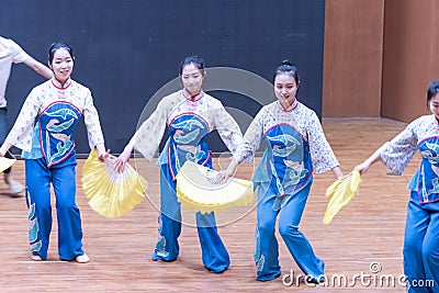 Tea Picking Girl 3-Tea picking dance -Teaching rehearsal at dance department level Editorial Stock Photo