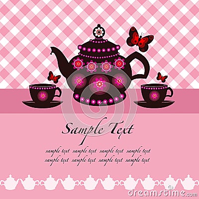 Tea pot and tea cups Vector Illustration