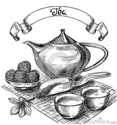 Tea pu-erh. set of vector sketches Vector Illustration