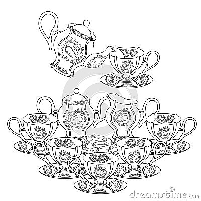 Tea set on white background Vector Illustration