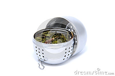 Tea strainer loaded Stock Photo