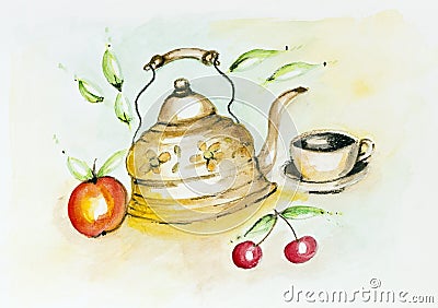 Tea summer ceremony Cartoon Illustration