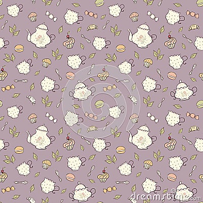 Tea and sweets seamless pattern. Vector Illustration
