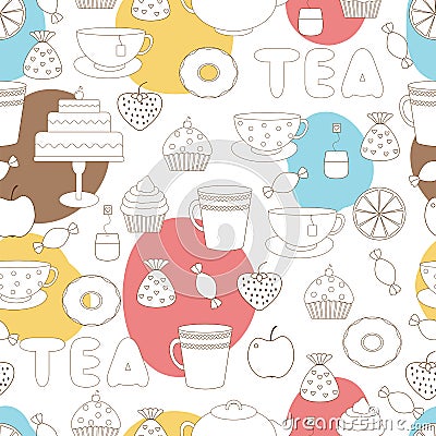 Tea,sweets seamless pattern Vector Illustration