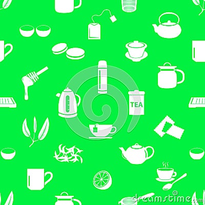 Tea theme simple icons seamless pattern Vector Illustration