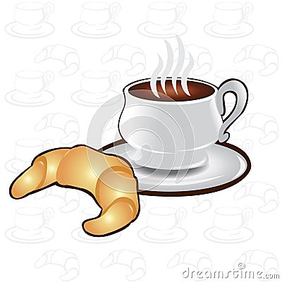 Tea time background cup coffee croissant icon Vector Illustration