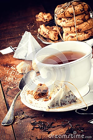 Tea time. Black tea and cookies Stock Photo