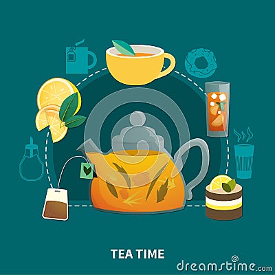 Tea Time Flat Composition Vector Illustration