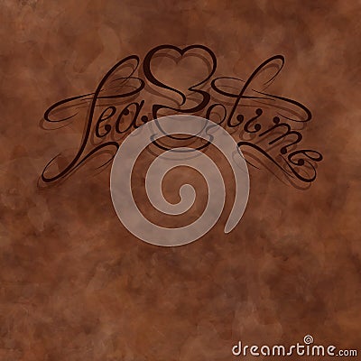 Tea time inscription on the brown abstract spotted background Vector Illustration