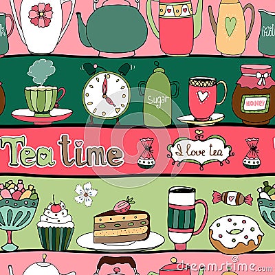 Tea time seamless background pattern Vector Illustration