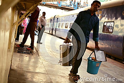 Tea vendor at Indian railway station Editorial Stock Photo