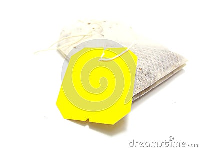 Teabag with yellow label Stock Photo