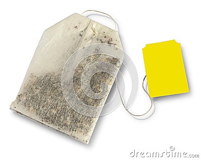 Teabag with yellow label Stock Photo