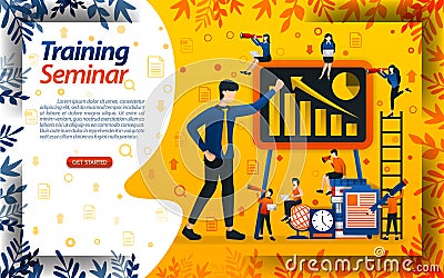 Teach business for beginners. seminar for entrepreneur training and increasing sales, concept vector ilustration. can use for land Vector Illustration