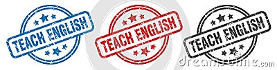 teach english stamp. teach english round isolated sign. Vector Illustration