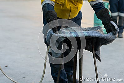 Teach to extinguish fires caused by vegetable oil In the gas stove for safety first Stock Photo