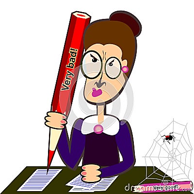 Teacher with big pencil Vector Illustration