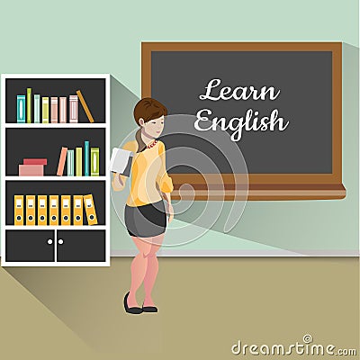 Teacher with board. Learn English Vector Illustration