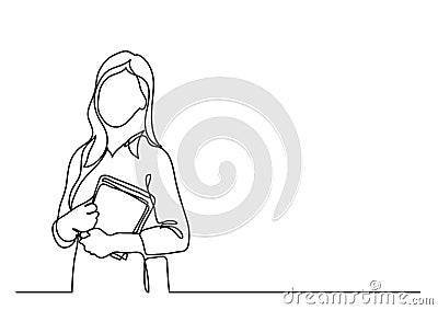 Teacher with books - continuous line drawing Vector Illustration