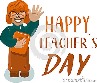 Happy teachers day postcard template happy world hindi teacher`s day set illustration worker set vector flat people happy smile Vector Illustration