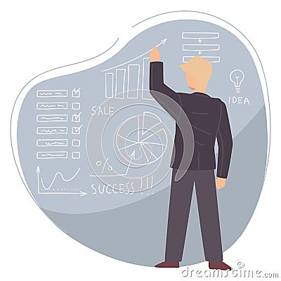 Teacher or business coach showing stats analysis Vector Illustration
