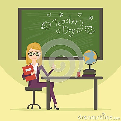 Teacher character cartoon vector flat style illustration. A woman working in the field of education. The educator in the Vector Illustration