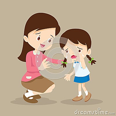 Teacher Comforting crying girl Vector Illustration