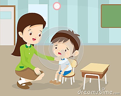 Teacher Comforting Her Crying student Vector Illustration