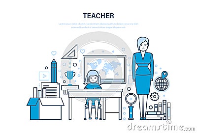Teacher concept. Corporate training, education for colleague, system of knowledge. Vector Illustration