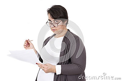 Teacher correcting exam isolated Stock Photo