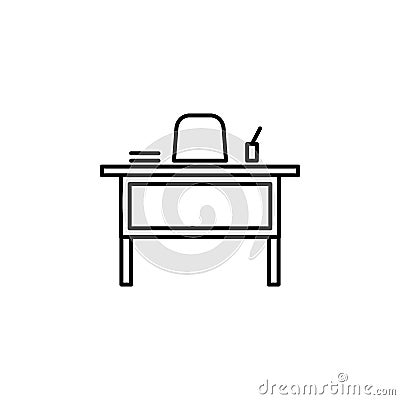 Teacher desk, chair icon. Element of education illustration. Signs and symbols can be used for web, logo, mobile app, UI, UX Vector Illustration