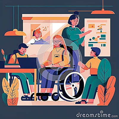 A teacher with a disability working with students Stock Photo