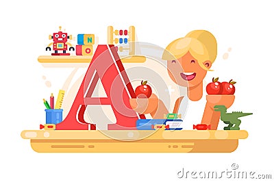 Teacher of elementary grades at lesson Vector Illustration