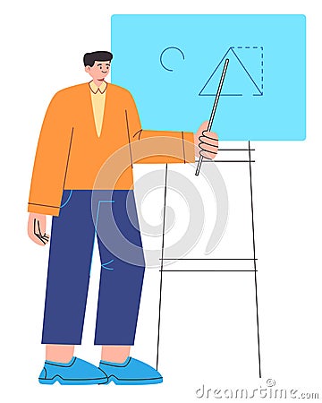 Teacher explain lecture math triangle geometric university professor in front of class colorful Vector Illustration