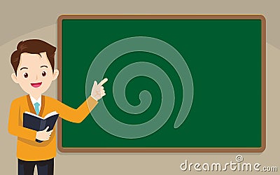 Teacher standing in front of chalkboard Vector Illustration