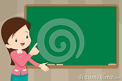 Teacher in front of chalkboard with copy space for your text Vector Illustration