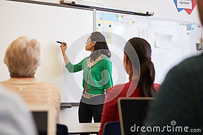 Teacher in front of students at an adult education class Stock Photo