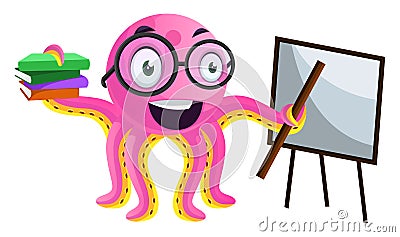 Teacher octopus holding a lesson illustration vector Vector Illustration