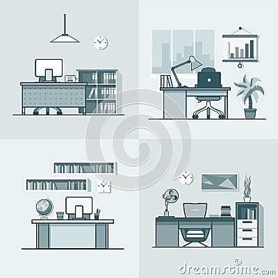 Teacher office student room workplace table chair Vector Illustration