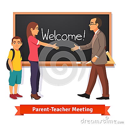 Teacher and parent meeting in classroom Vector Illustration