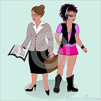 Teacher and party-goer. Vector Illustration