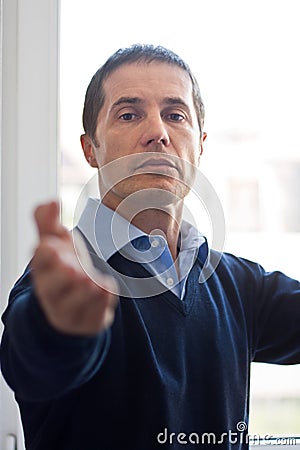 Teacher pointing Stock Photo