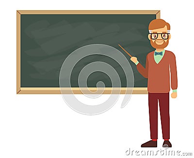 Teacher, professor standing in front of blank school blackboard vector illustration Vector Illustration